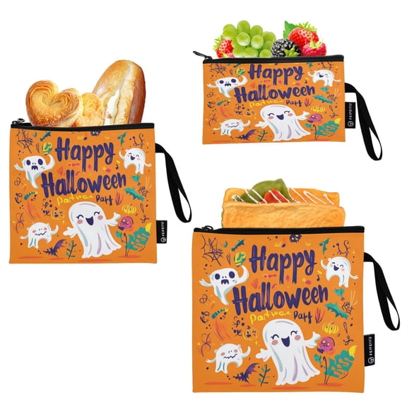 3 Size Reusable Food Storage Bags Set Airtight Zipper Closure Lunch Snacks Travel Organizer Cartoon Characters
