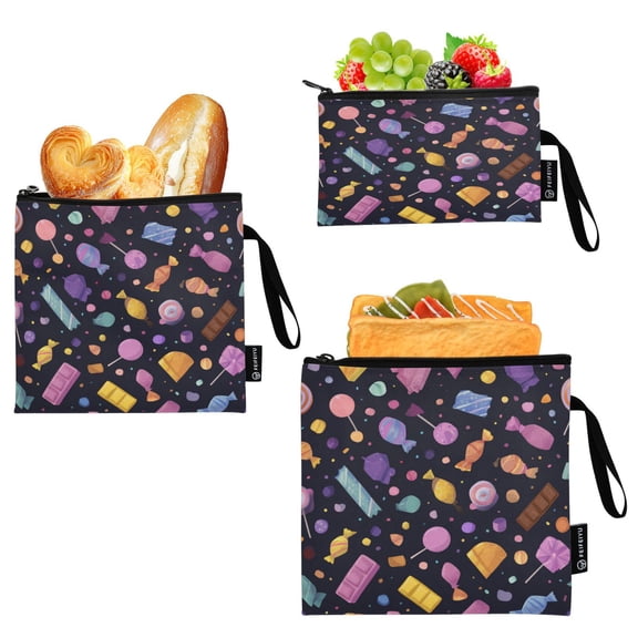 3 Size Reusable Food Storage Bags Set Airtight Zipper Closure Lunch Snacks Travel Organizer Colorful Candy and Sweets