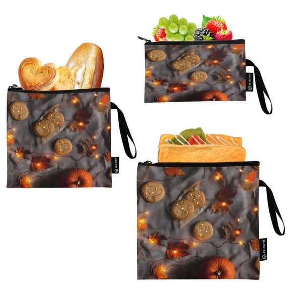 3 Size Reusable Food Storage Bags Set Airtight Zipper Closure Lunch Snacks Travel Organizer Cookies on The Table