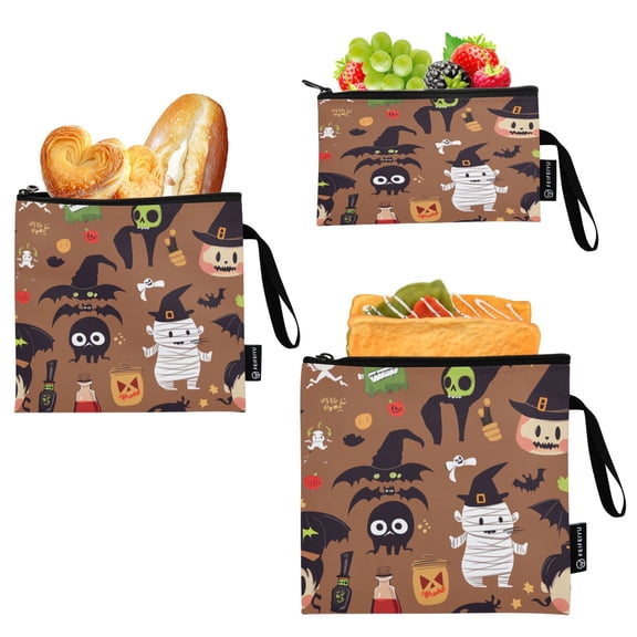 3 Size Reusable Food Storage Bags Set Airtight Zipper Closure Lunch Snacks Travel Organizer Cute Characters