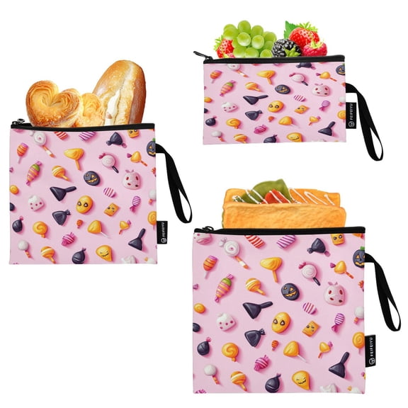 3 Size Reusable Food Storage Bags Set Airtight Zipper Closure Lunch Snacks Travel Organizer Halloween Candies