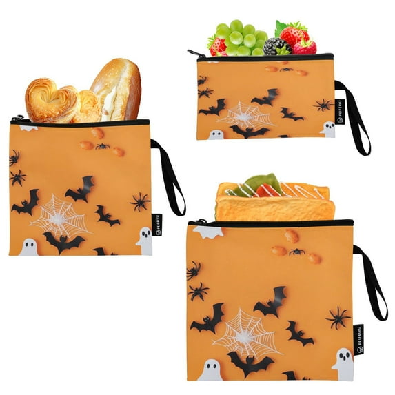 3 Size Reusable Food Storage Bags Set Airtight Zipper Closure Lunch Snacks Travel Organizer Halloween Decorations Black