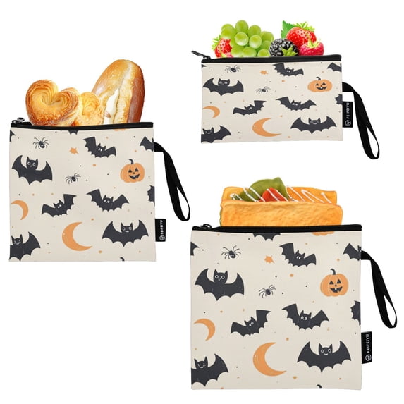 3 Size Reusable Food Storage Bags Set Airtight Zipper Closure Lunch Snacks Travel Organizer Halloween-themed Cute Animal