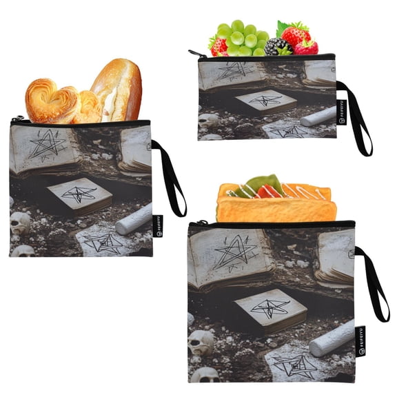 3 Size Reusable Food Storage Bags Set Airtight Zipper Closure Lunch Snacks Travel Organizer Hand-drawn Star Symbols