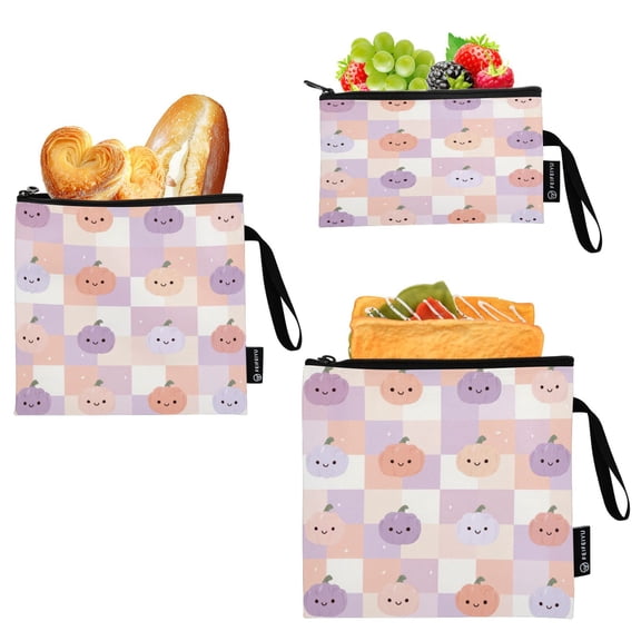 3 Size Reusable Food Storage Bags Set Airtight Zipper Closure Lunch Snacks Travel Organizer Light-colored Pumpkin