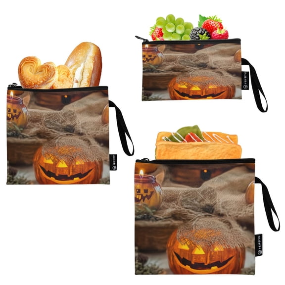 3 Size Reusable Food Storage Bags Set Airtight Zipper Closure Lunch Snacks Travel Organizer Pumpkin-shaped Glass Jar