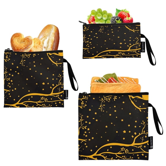 3 Size Reusable Food Storage Bags Set Airtight Zipper Closure Lunch Snacks Travel Organizer Starry Night Sky