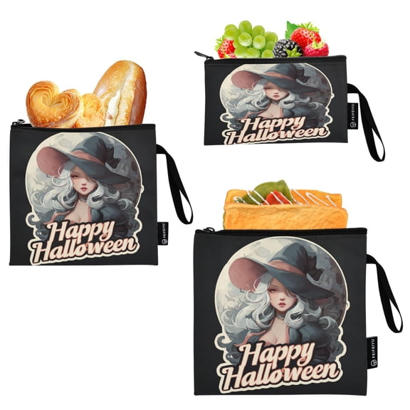 3 Size Reusable Food Storage Bags Set Airtight Zipper Closure Lunch Snacks Travel Organizer White-haired Woman