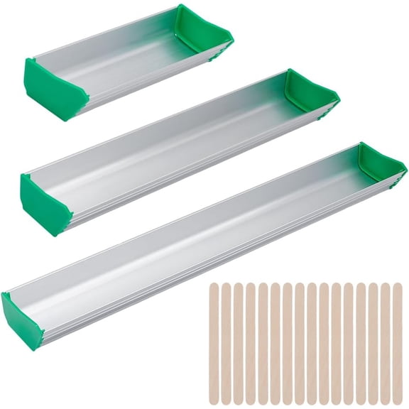 3 Size Scoop Coater 6.5/12/16.3inch Aluminum Screen Coater with 50pcs Wood Cakesicle Sticks Dual Edge Emulsion Scoop Durable Platinum Scoop Coating Tool for Silk Screen Printing Supply SilverDIY