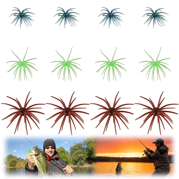 12 Pcs Sea Urchin Style Soft Creature Baits, 3-Size TPR Soft Plastic Fishing Lures For Bass, Suitable For Drop Shot & Wacky Rig, Lake And River Fishing
