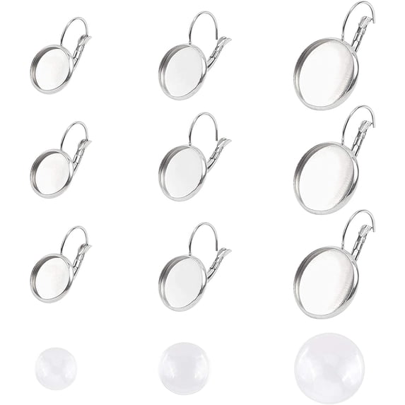 3 Sizes 12/14/18mm Leverback Earring with Cabochons 36 Sets Stainless Steel Leverback Earring Base Round Earring Blanks with Glass Cabochons Settings