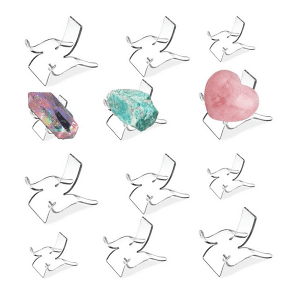 3 Sizes 12 PCS Crystal Display Stand,Acrylic Crystal/Rock Holder,Clear Display Easel Stands Pedestal for Crystal,Geodes,Rock,Mineral Agate Fossil Coral Gemstone Small Collectibles Display Stands