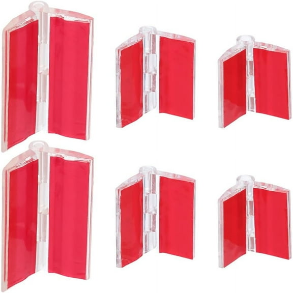 3 Sizes 12PCS Acrylic Hinge Clear Transparent Plastic Mini Self Adhesive Folding Hinge Tools Small Continuous Piano Hinge for Cabinet Drawer Furniture DIY Box Display Stand Red 45x35mm diy