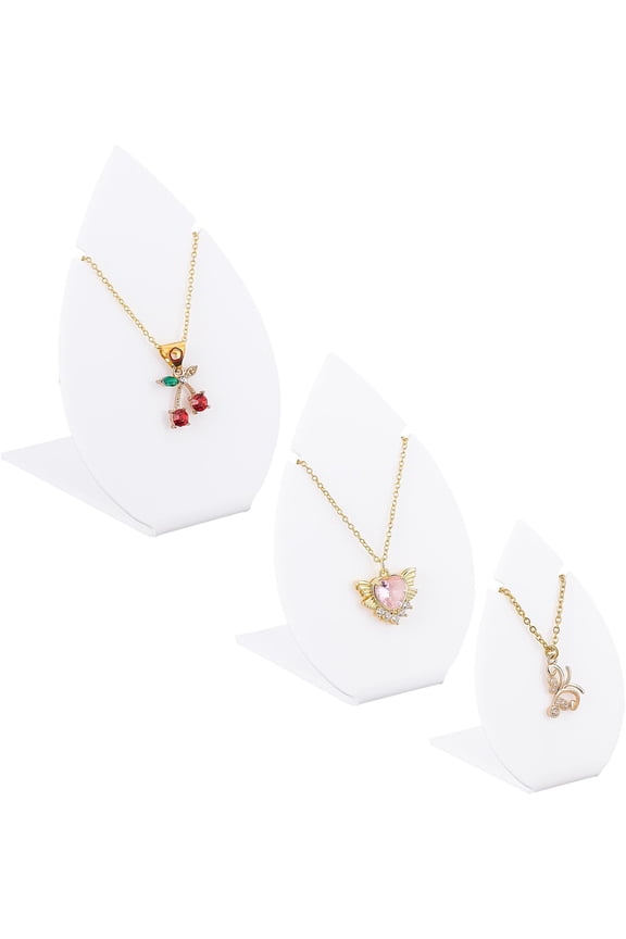3 Sizes Acrylic Necklace Display Stands White Leaf Shaped Jewelry Trade Show Store Exhibit Gallery Photo Taking Props Fine Presentation Hanging Supplies Home Decor Vanity Fashion White