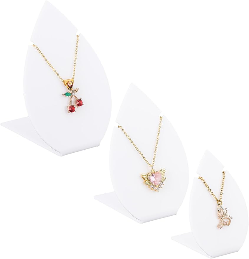 3 Sizes Acrylic Necklace Display Stands White Leaf Shaped Jewelry Trade