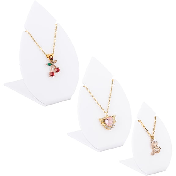 3 Sizes Acrylic Necklace Display Stands White Leaf Shaped Jewelry Trade Show Store Exhibit Gallery Photo Taking Props
