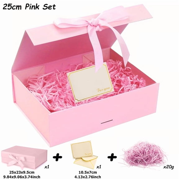 3 Sizes Available Luxury Magnetic Gift Box With Lid Ribbon Lafite Grass Greeting Card Valentine's Day Gift Packaging Box