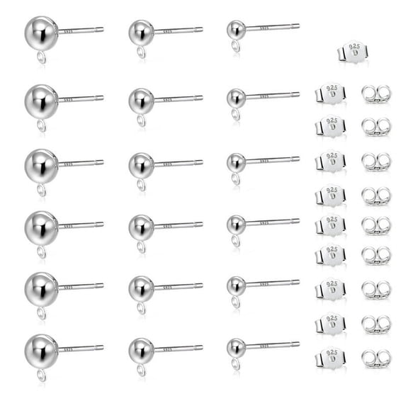 3 Sizes Ball Post Earring Studs with Loops 3/4/5mm Round Ball Earring Posts, Silver Butterfly Earring Backs for DIY Jewelry 40Pcs