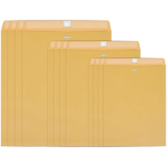 3 Sizes Clasp Envelopes Security Mailing Envelopes with Metal Clasps Kraft Paper Envelopes for Office, School, Home, Shipping Documents, Photos, Mailers (12 Packs)