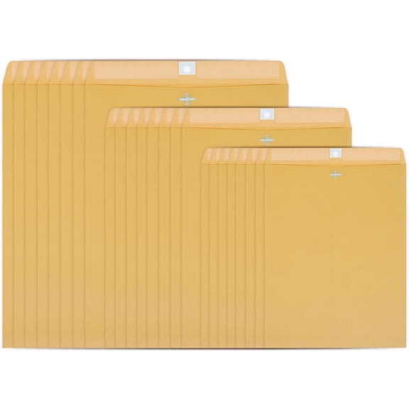3 Sizes Clasp Envelopes Security Mailing Envelopes with Metal Clasps Kraft Paper Envelopes for Office, School, Home, Shipping Documents, Photos, Mailers (24 Packs)