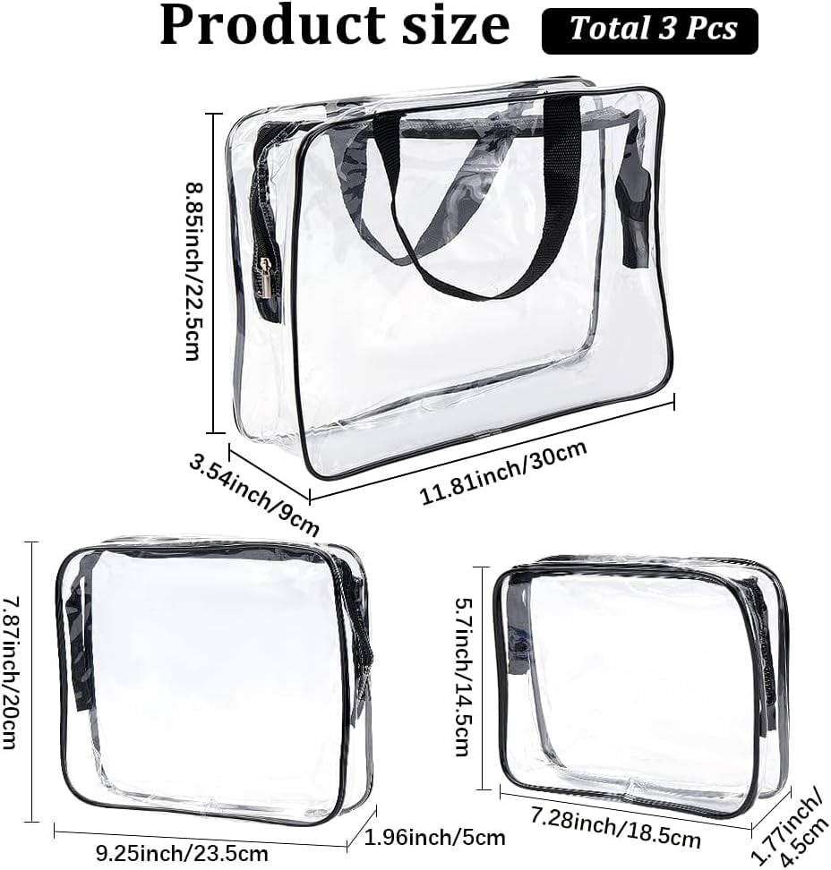 Makeup Bag Rectangular 3 Sizes Clear Makeup Bags PVC Travel Toiletry Bag Kit Large Capacity ...