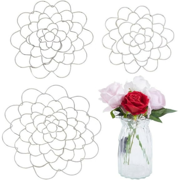 3 Sizes Floral Wire Arranger Flower Frog Arrangement Holder Stainless Steel Flowers Insert Grid Lid Organizer Metal Arranging Tool for Bouquet Vase Stems Plant Flower Fixation Silver gray