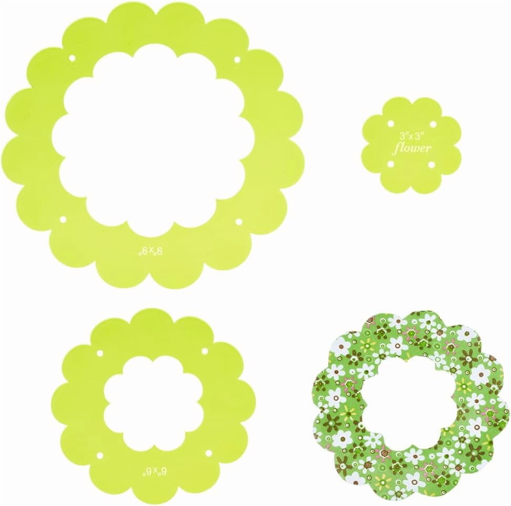 3 Sizes Flower Acrylic Quilting Templates 3" 6" 9" Green Yellow