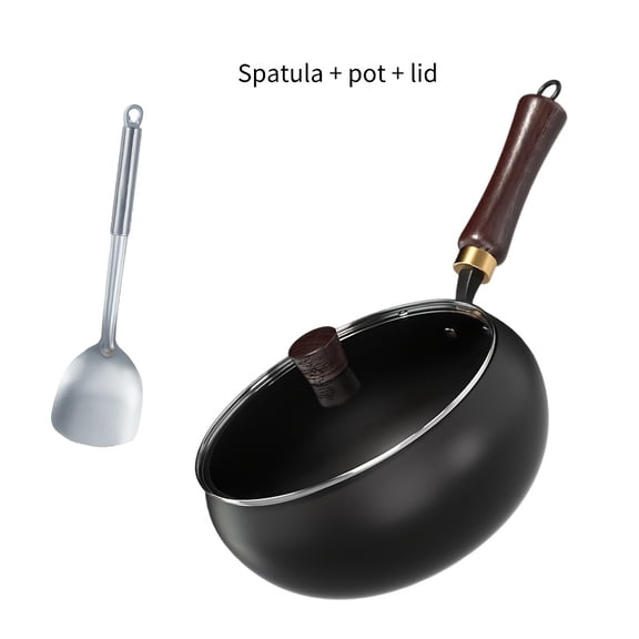 3 Sizes Handmade Uncoated Cast Iron Deep Frying Pan 9.45/10.24/11.02 Inch, Multi-Function Skillet Stew Pot Compatible with Induction & Gas Stoves for Family Daily Holiday Cooking