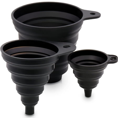 3 Sizes Of Kitchen Funnel Kit, Food Grade Funnel compatible with Filling Bottles, Advanced Silicone Foldable Funnel compatible with Transferring Liquids - Black