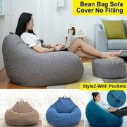 3 Sizes Large Bean Bag Sofa Cover with Pockets Lounger Chair Sofa Living Room Furniture Beanbag Bed for Adults Kids Just Cover No Filling