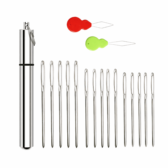 3 Sizes Large-Eye Blunt Needles, 15 Piece Steel Yarn Knitting Needles Sewing Needles with Threader for Sewing Crochet Knitting Embroidery (Silver 2.05in/2.36in/2.76in))