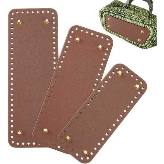 3 Sizes Leather Purse Bottom for Crochet Brown Rectangle Crochet Bags Bottom Shaper Knitting Crochet Base with Holes for Handbag Purse Tote Shoulder Crossbody Bag Making