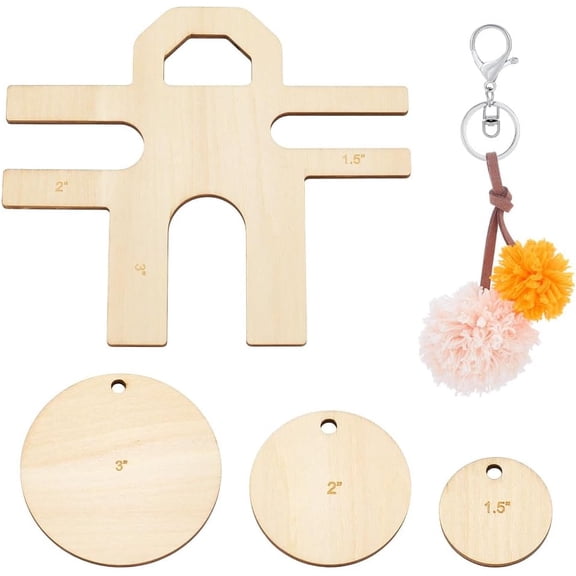 3 Sizes Pompom Maker Tool Set Unfinished Wood Pompom Maker 1.5"/2"/3" H-Shaped Wool Ball Making Tool with Cutting Guides