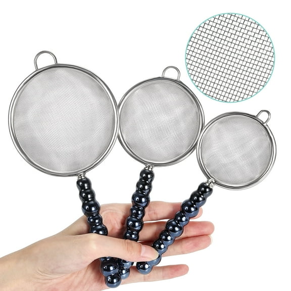 3 Sizes Premium Fine Mesh Strainer with Ceramic Handle, Stainless Steel Wire Strainers is perfect for Sift, Strain, Drain Rinse Vegetables, Pastas Tea