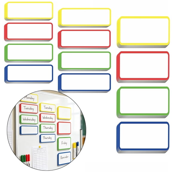 3 Sizes Reusable Magnetic Dry Erase Labels, Color Coded Writable Magnet Name Tags, 36 Pack Total for Storage & Whiteboard Organization