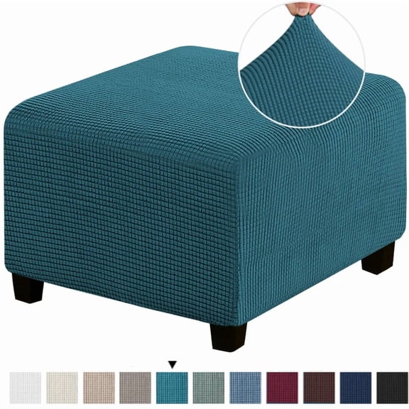 3 Sizes Square Jacquard Durable Customized Stretch Footrest Ottoman Cover Folding Storage Stool Furniture Protector Slipcover (Dark Cyan,S)