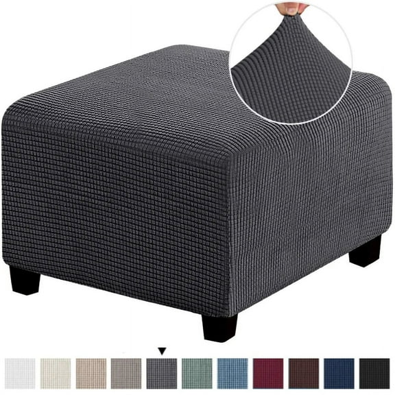 3 Sizes Square Jacquard Durable Customized Stretch Footrest Ottoman Cover Folding Storage Stool Furniture Protector Slipcover (Dark Grey,S)