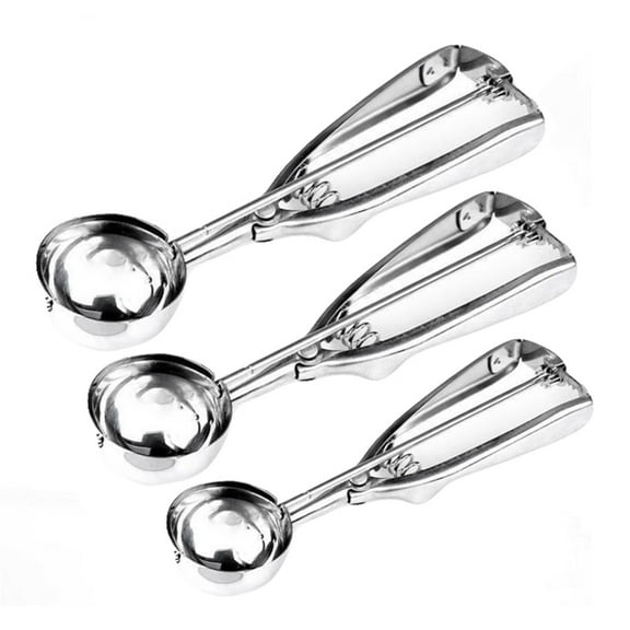 3 Sizes Stainless Steel Ice Cream Scoop Set, Spring Handle Fruit Ball Digging Spoon, Multifunctional Household Dessert Making Spoon, Durable Restaurant Kitchen Frozen Food Auxiliary Tool