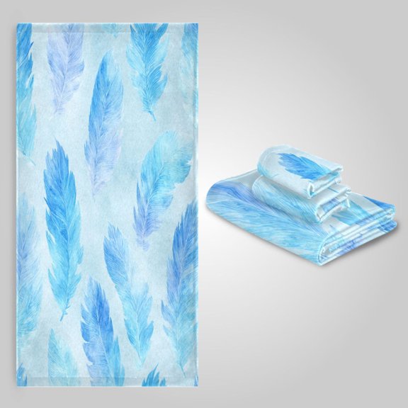 3 Sizes Towel Set - Bath Towel, Hand Towel & Washcloth for Daily Household Use Cerulean Feather Watercolor Art