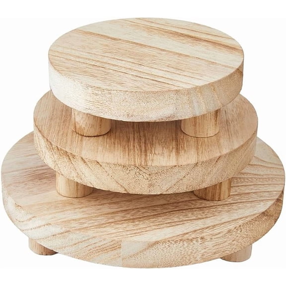 3 Sizes Wooden Display Risers Wood Pedestal Stand Wood Round Flat Tray Rustic Display Riser DIY