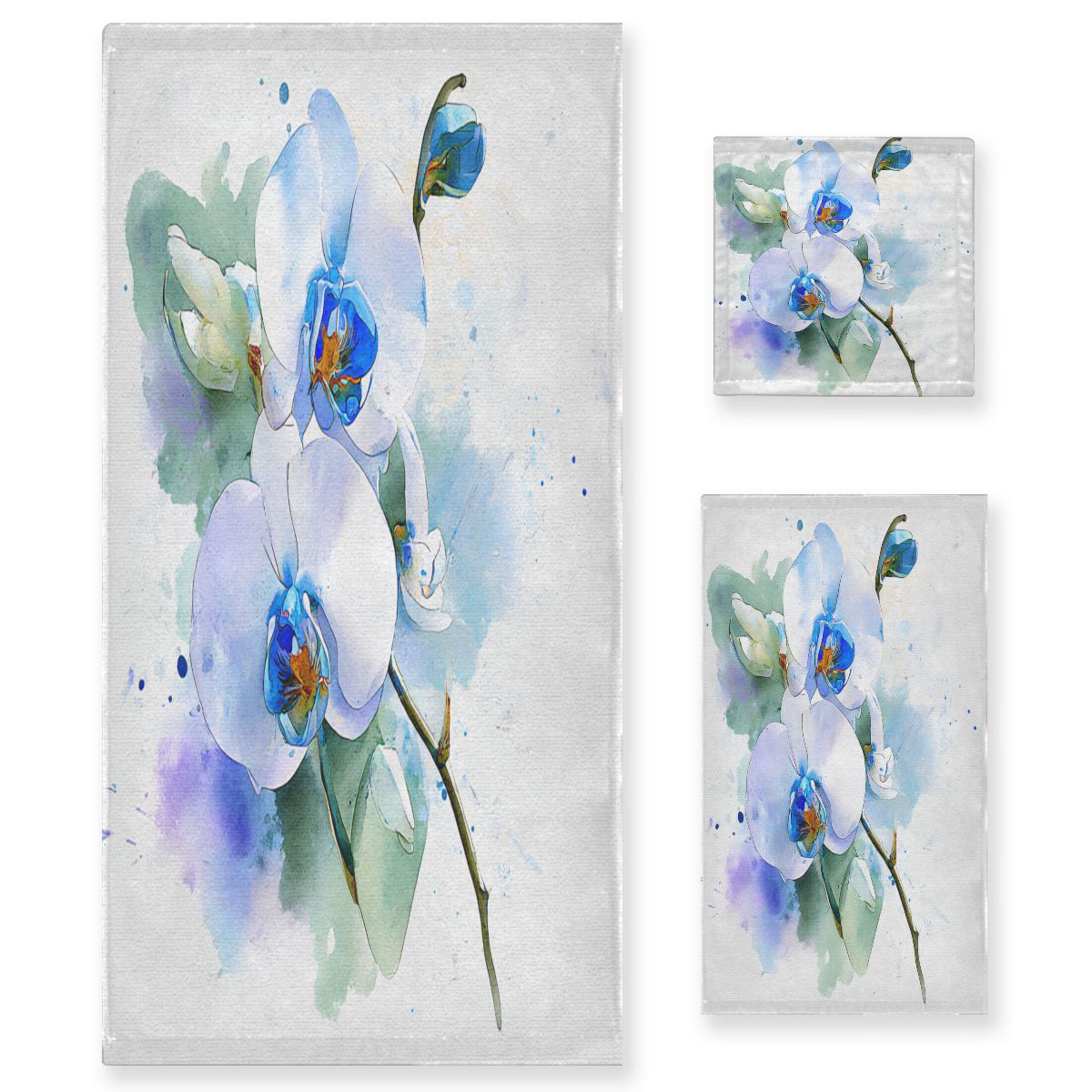 3 Sizes of Towel Sets Including Bath Towel Hand Towel and Washcloth for Daily Use Beautiful White Orchid