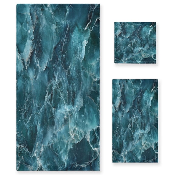 3 Sizes of Towel Sets Including Bath Towel Hand Towel and Washcloth for Daily Use Blue Green Marbled