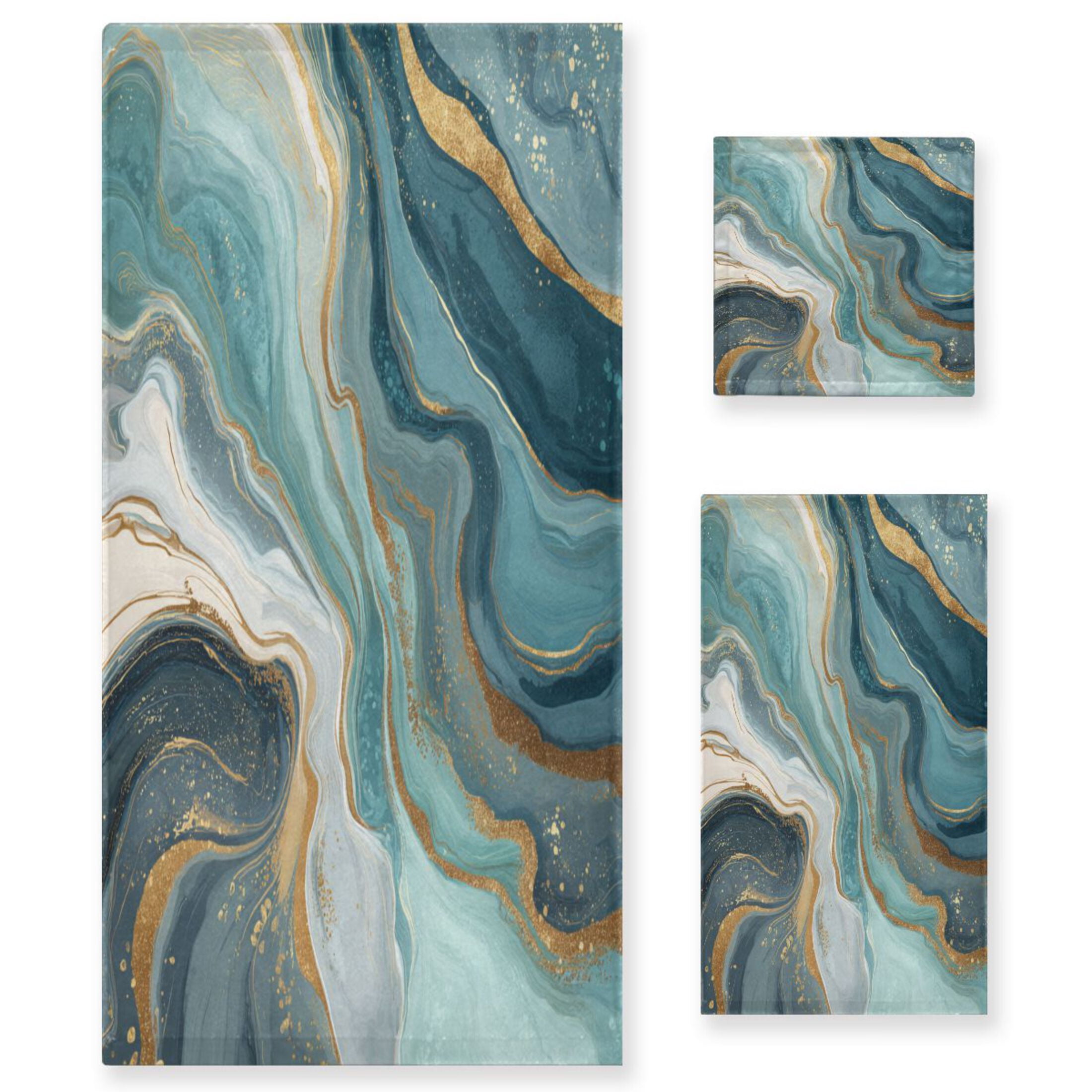 3 Sizes of Towel Sets Including Bath Towel Hand Towel and Washcloth for Daily Use Blue Marbling