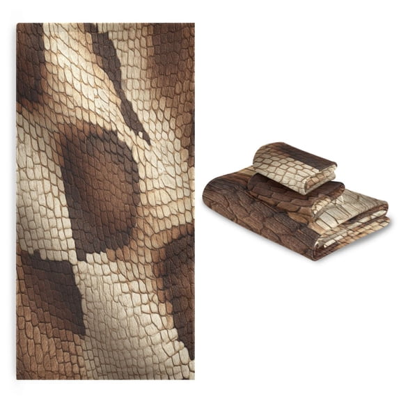 3 Sizes of Towel Sets Including Bath Towel Hand Towel and Washcloth for Daily Use Brown Snake Skin Pattern