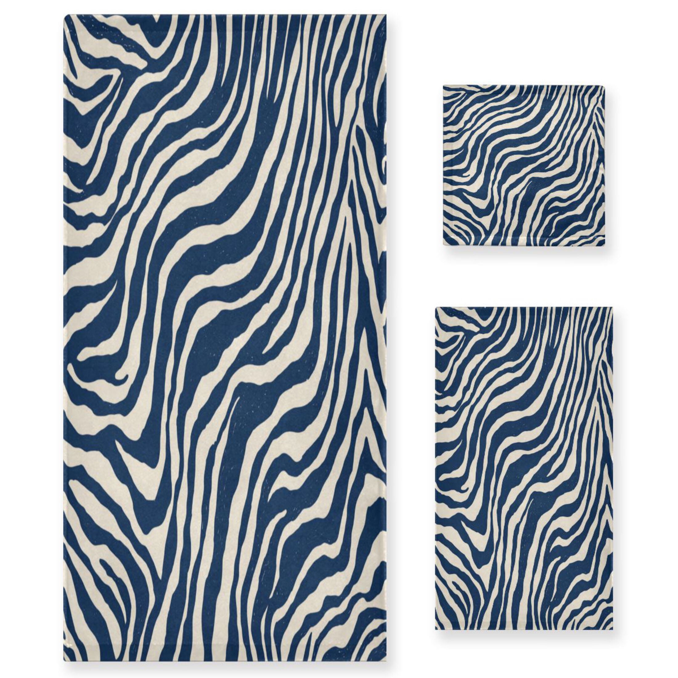3 Sizes of Towel Sets Including Bath Towel Hand Towel and Washcloth for Daily Use Digital Blue Zebra Stripes
