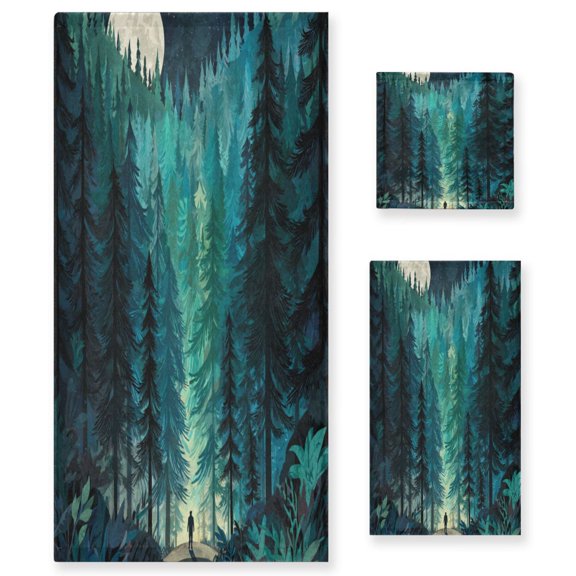 3 Sizes of Towel Sets Including Bath Towel Hand Towel and Washcloth for Daily Use Forest Explorer