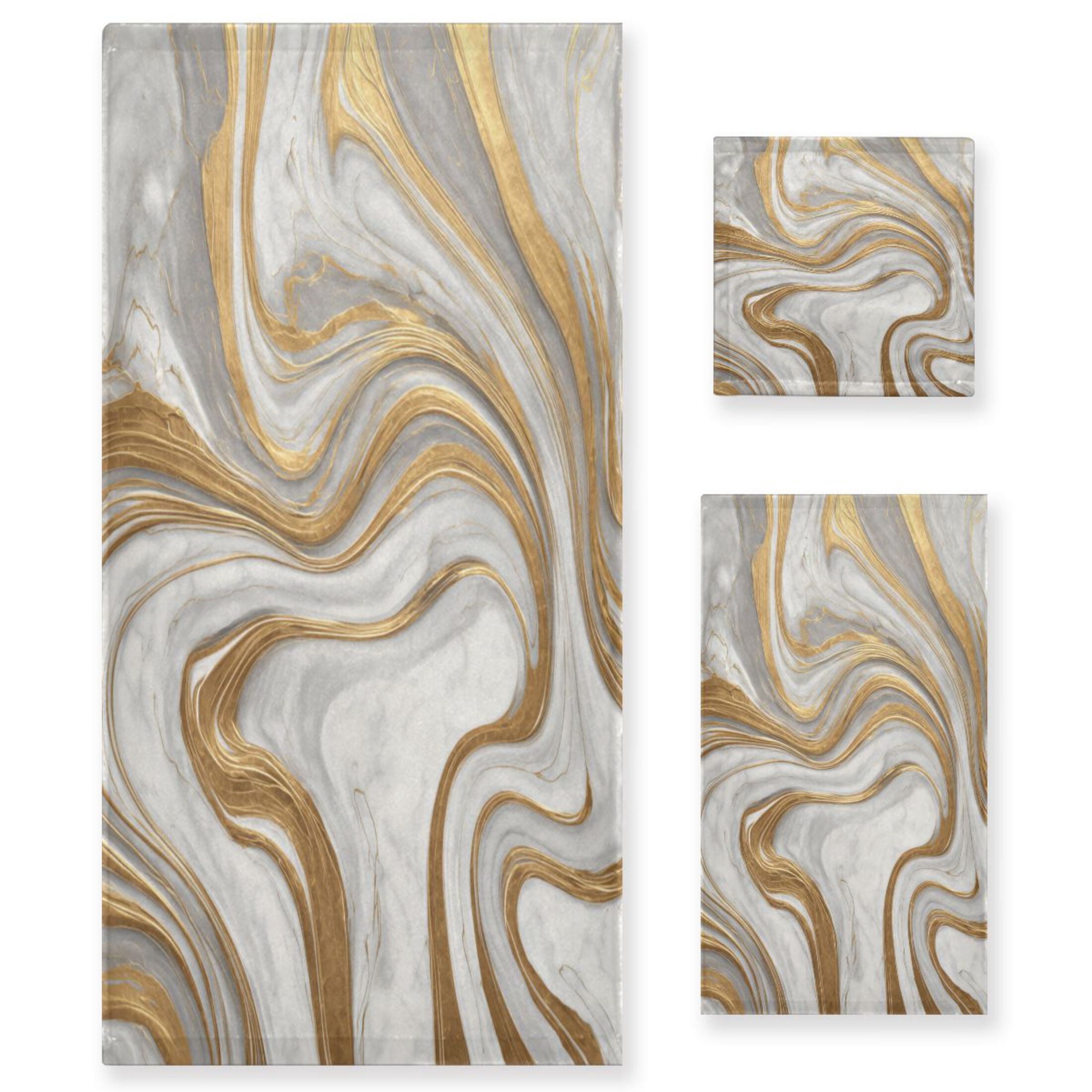 3 Sizes of Towel Sets Including Bath Towel Hand Towel and Washcloth for Daily Use Gold and White Marble