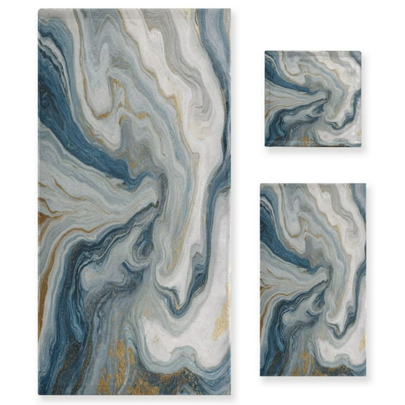 3 Sizes of Towel Sets Including Bath Towel Hand Towel and Washcloth for Daily Use Gray Marble
