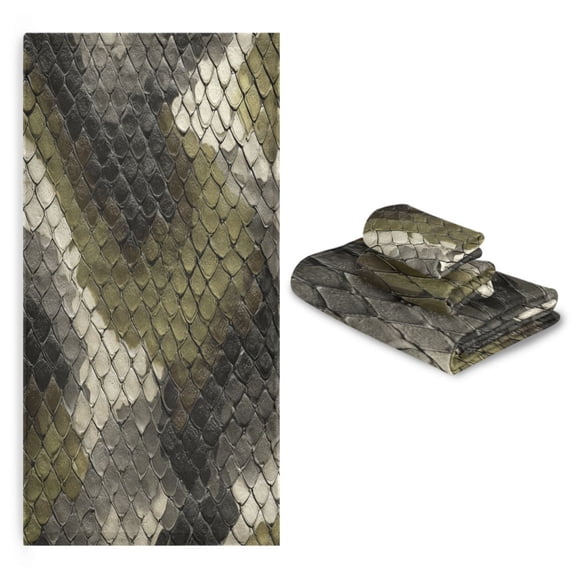 3 Sizes of Towel Sets Including Bath Towel Hand Towel and Washcloth for Daily Use Greenish-brown Snake Skin Print Pattern
