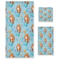 thumbnail image 1 of 3 Sizes of Towel Sets Including Bath Towel Hand Towel and Washcloth for Daily Use Little Mermaids and Seashells, 1 of 8